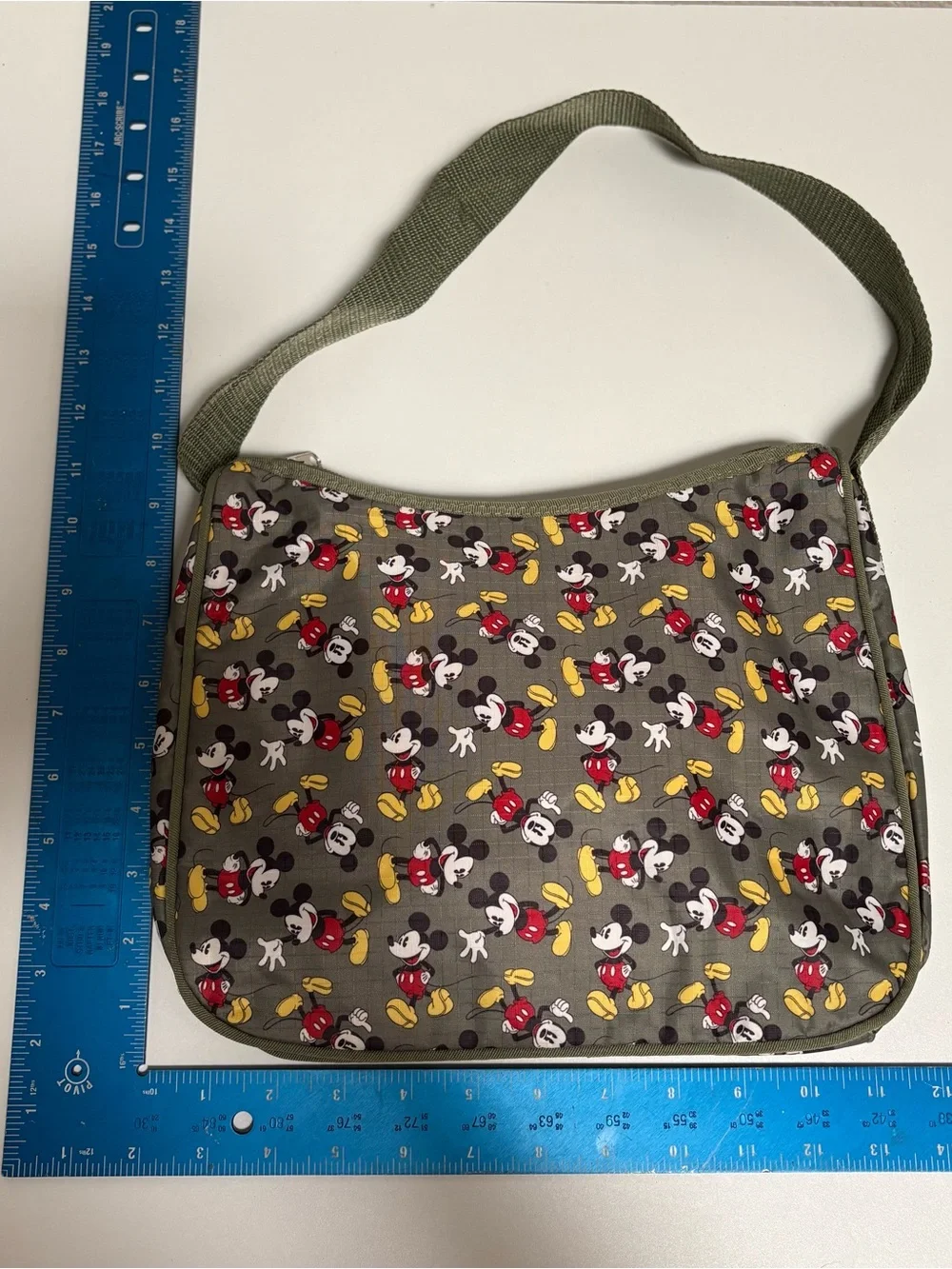 Olive Green Crossbody Bag with Character Print